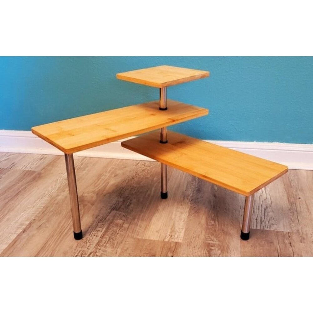 New 3 Tier Corner Shelf Bamboo & Metal Storage Spice Rack-Desk Bookshelf
